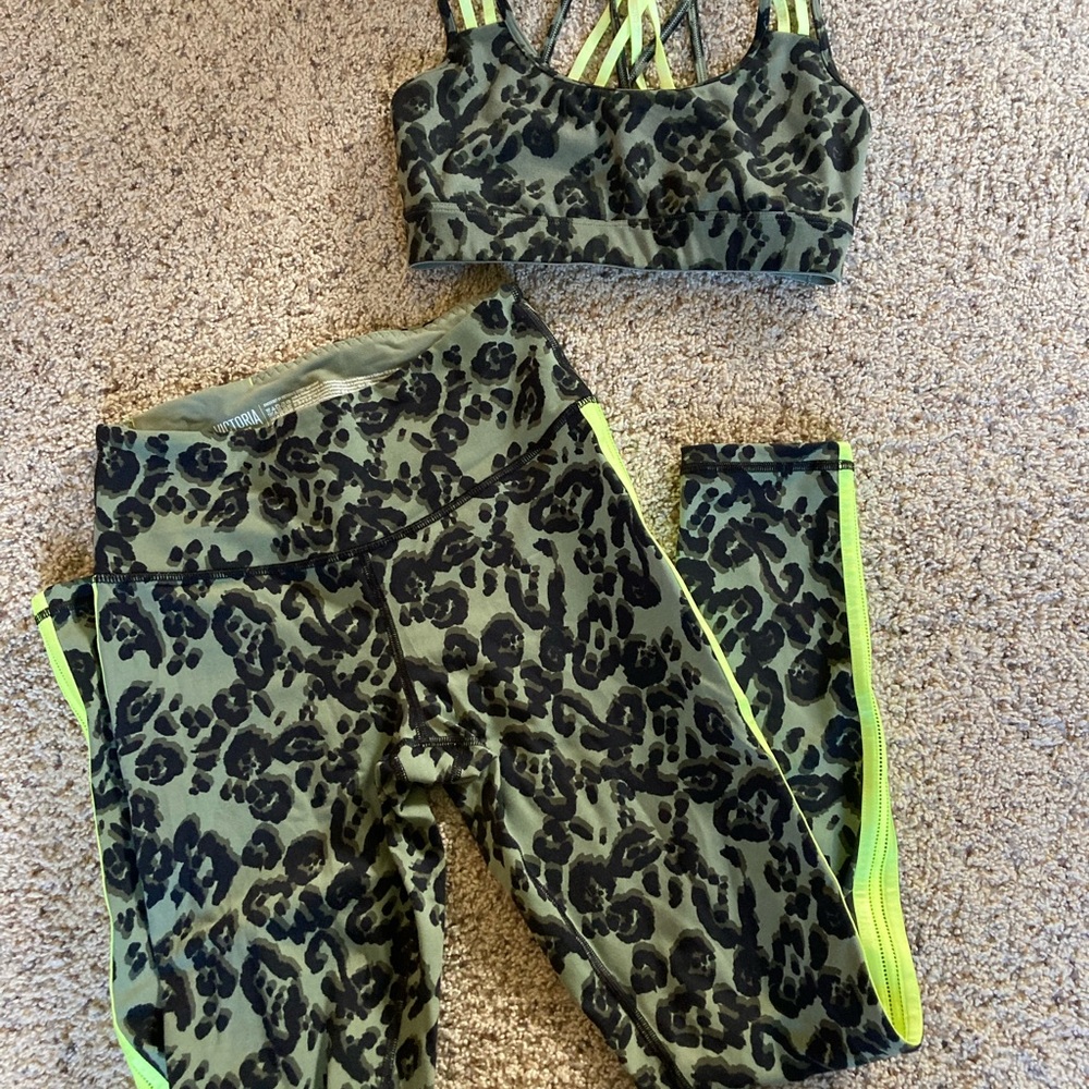 Victoria’s Secret Sport bra and leggings. Sports bra is XS. Leggings are S.